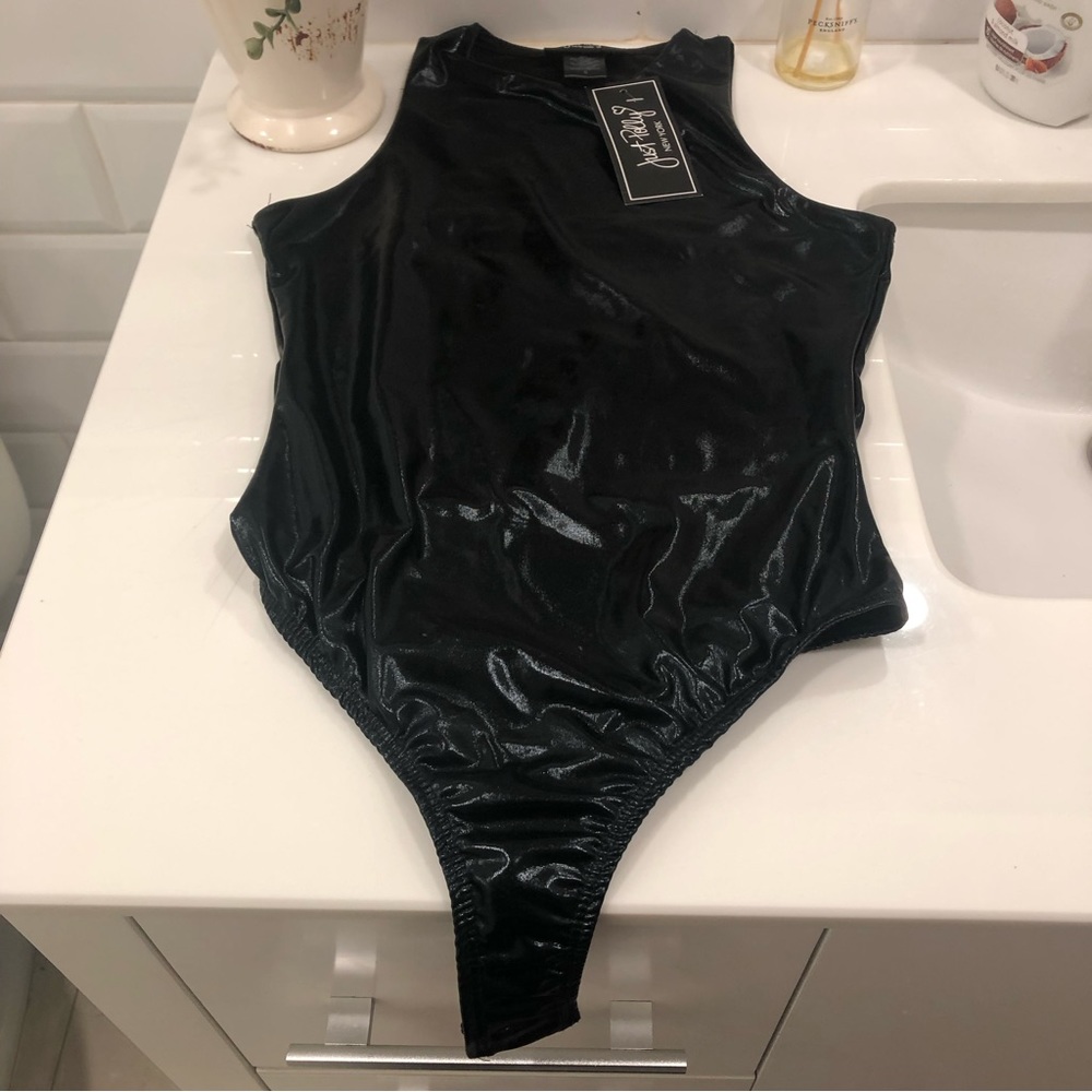 Body Contour Faux Leather High Neck Bodysuit